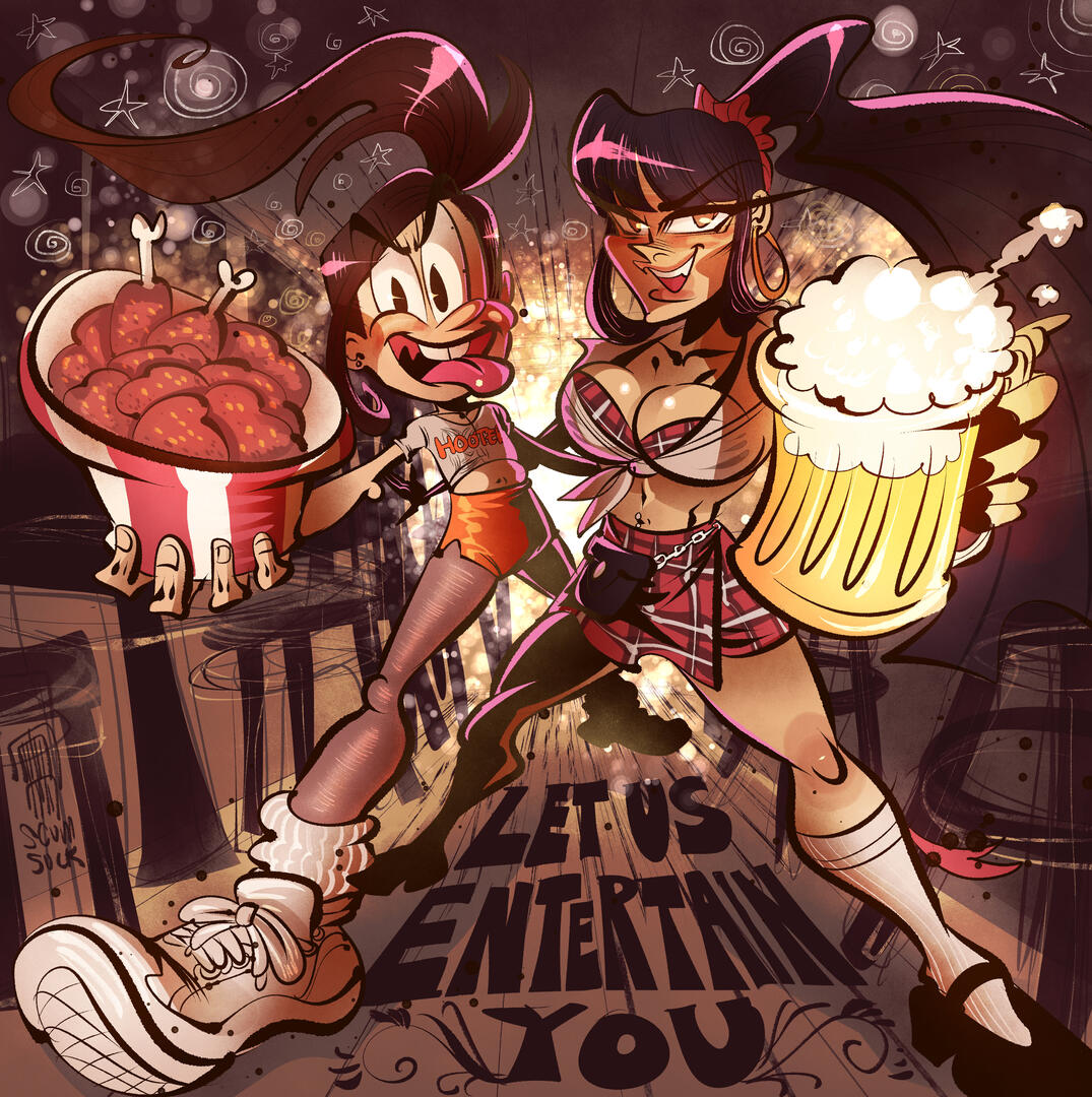 Let Us Entertain You! By SKUMSUCK (commission, Mei & her OC, Liv, Colored Ver.)